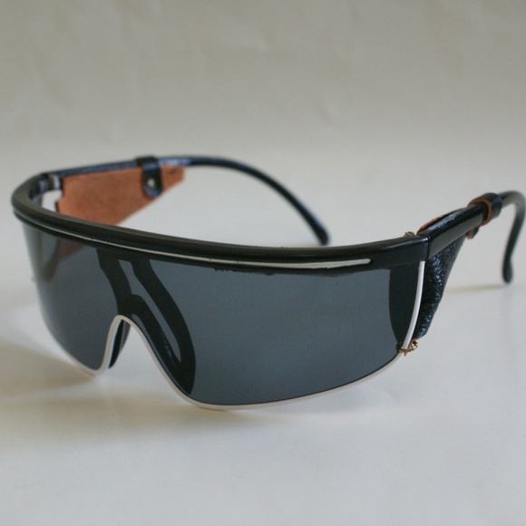 NWOT True Vintage Funky Wrap Sunglasses w/side black leather / white line accent - Picture 2 of 7